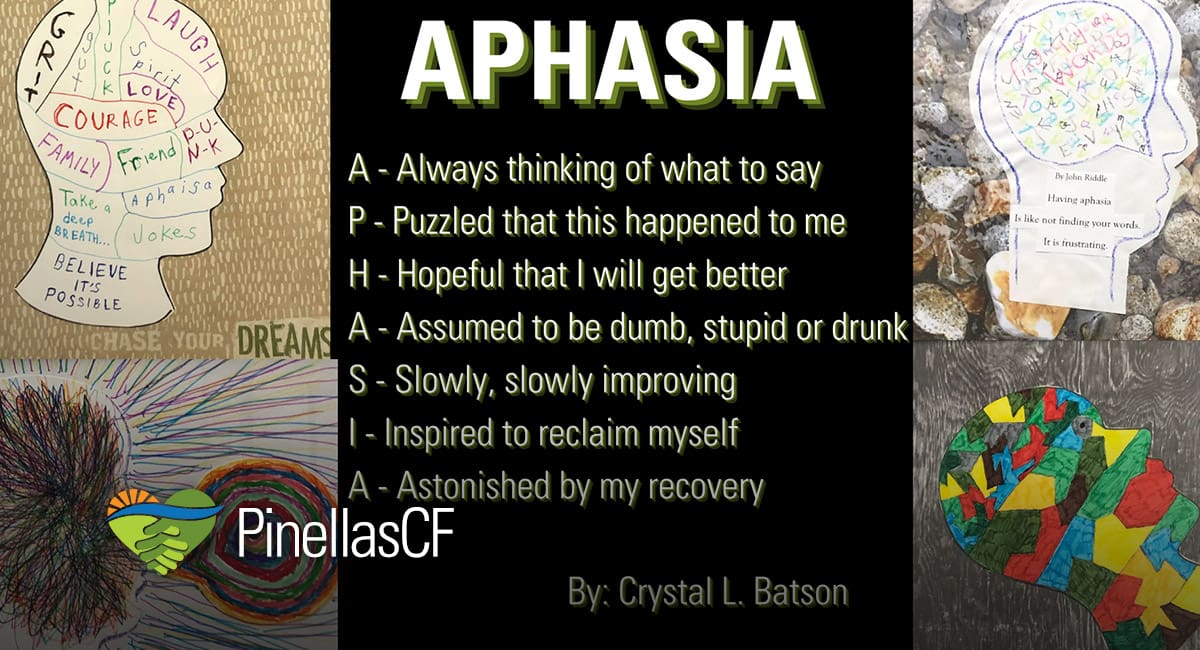 A collage of drawings and a poem about aphasia.