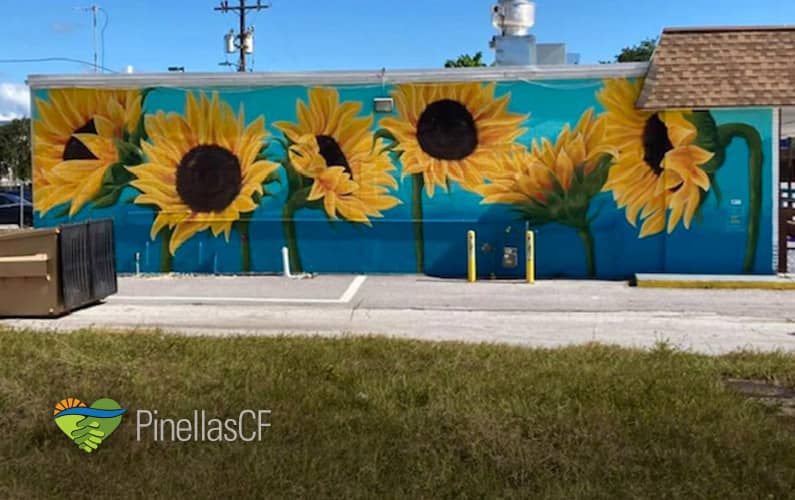 Mural of sunflowers on the wall of a building in St. Petersburg, Florida.