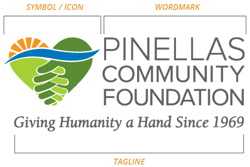 Pinellas Community Foundation logo diagram indicating icon and wordmark portions.